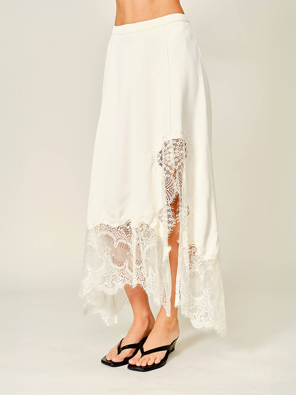 Lace Hem Midi Skirt: Cream