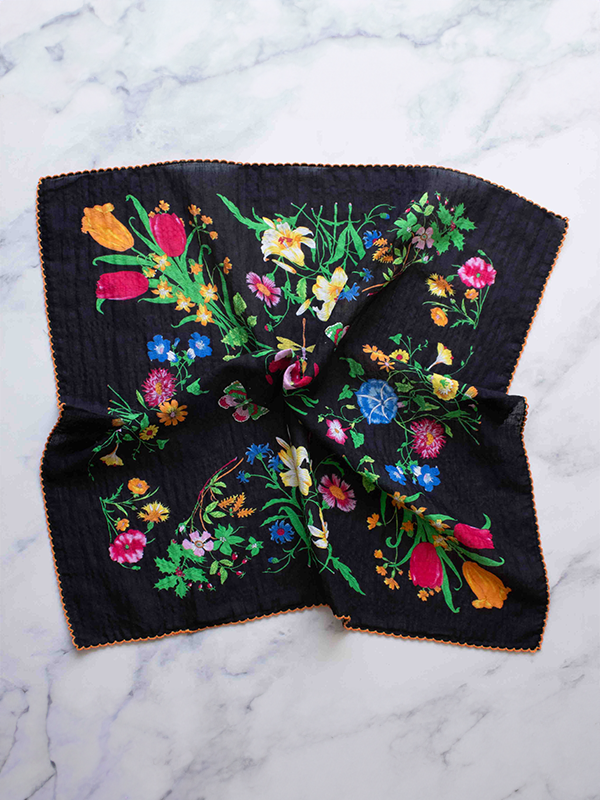 Cecilia Floral Scarf: Black