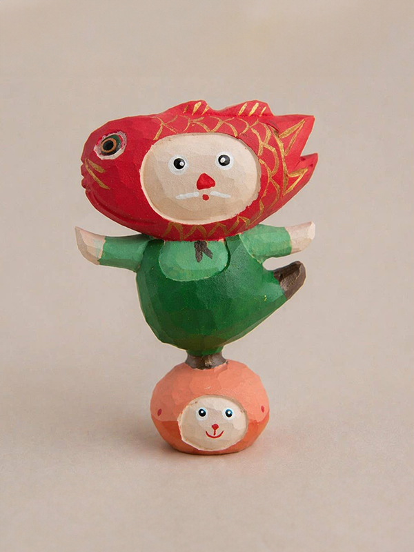 Wooden Figurine: Red Fish Head