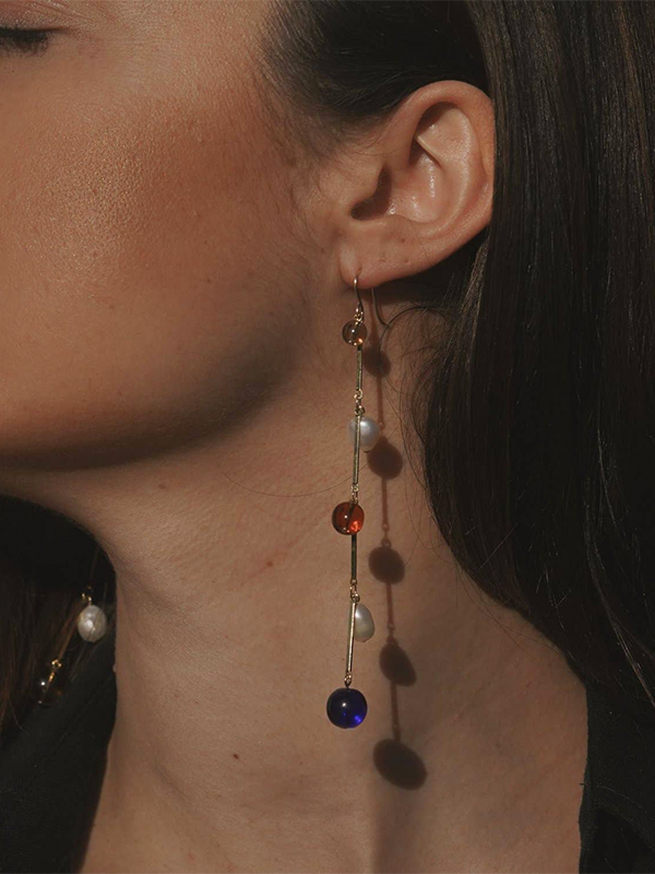 Fête Earrings: Gold Plated (Blue)