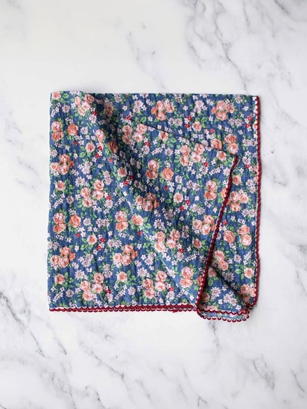 Rose Garden Scarf: Denim/Coral