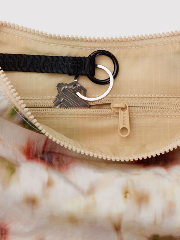 Medium Nylon Crescent Bag: Abstract Floral