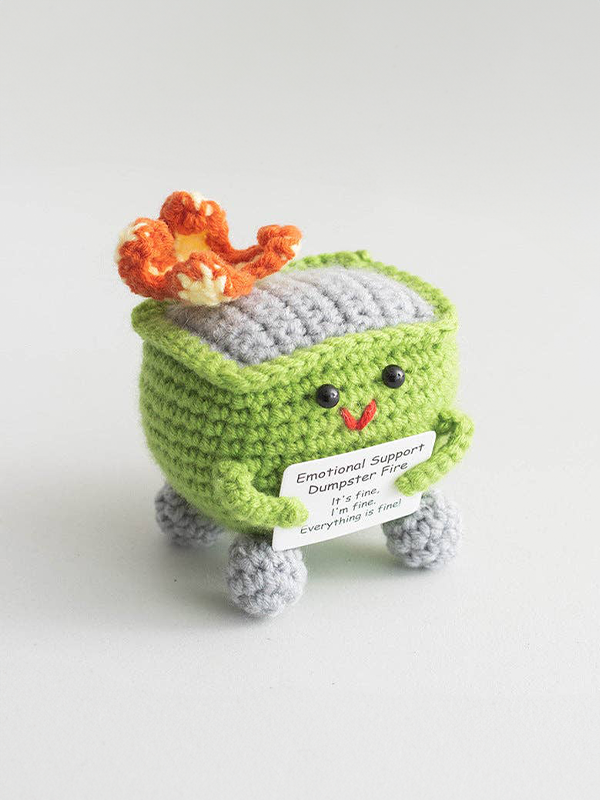 Crochet Emotional Support Dumpster Fire: Light Green