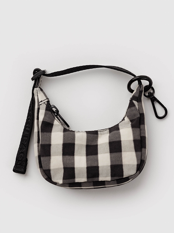 Crescent Bag Charm: Black and Cream Gingham