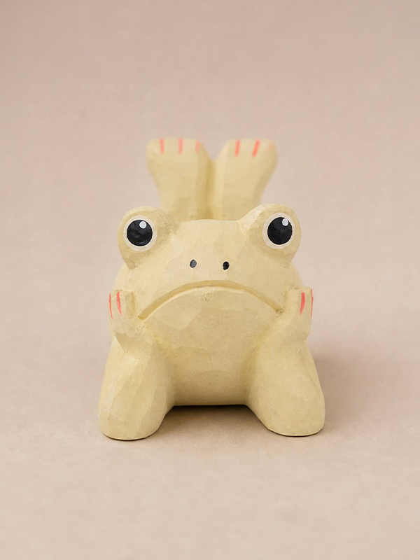 Wooden Figurine: Zen Frog Laying