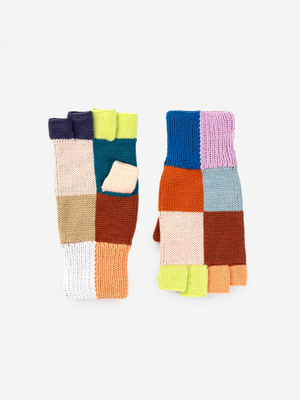 Color Patch Fingerless Gloves: Desert