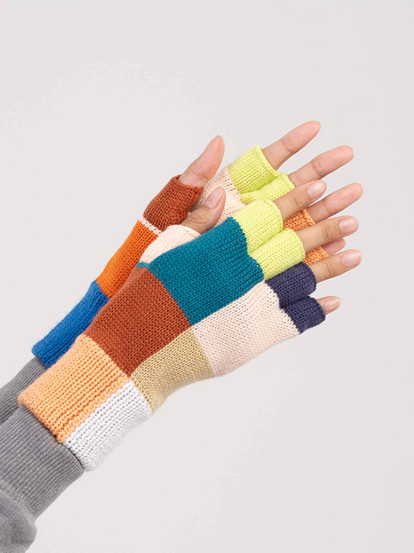Color Patch Fingerless Gloves: Desert
