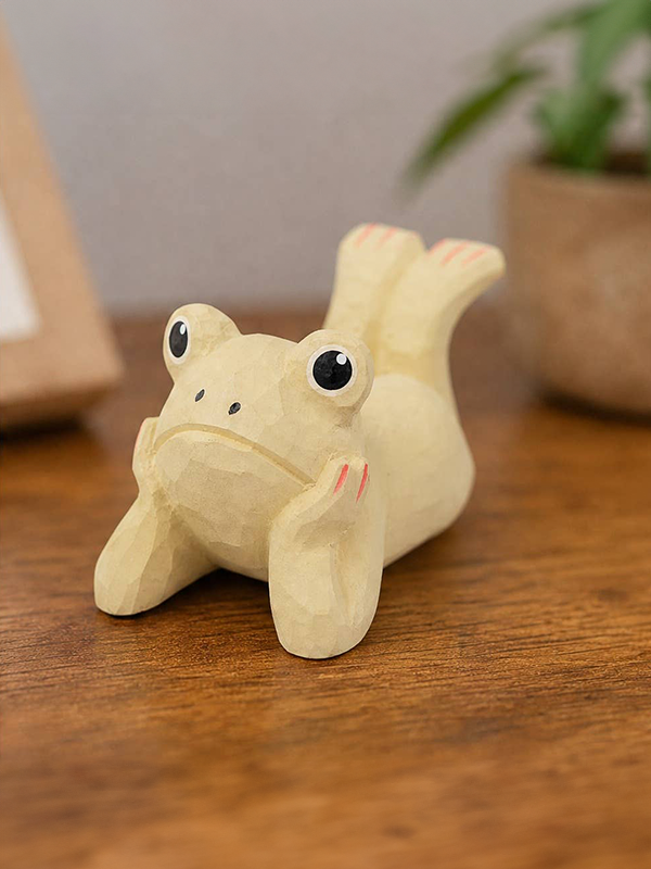 Wooden Figurine: Zen Frog Laying
