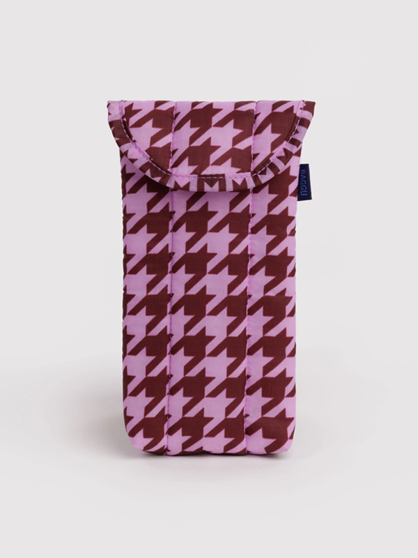 Puffy Glasses Sleeve: Pink Houndstooth
