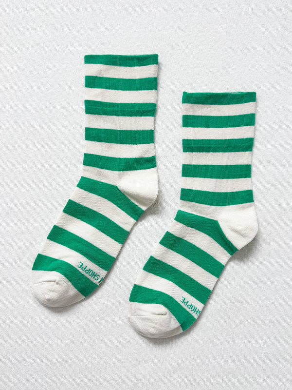 Wally Socks: Wide Green Stripe
