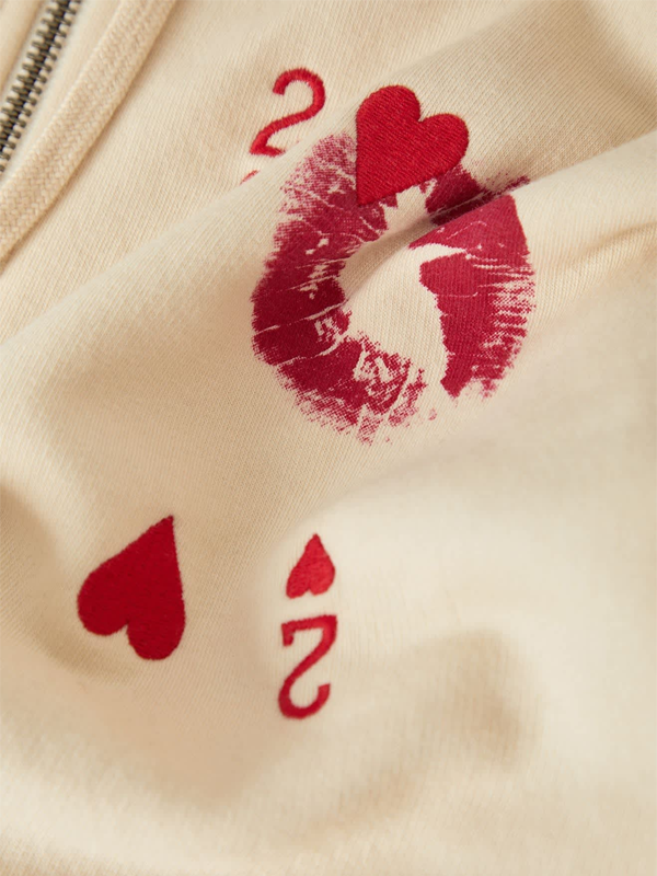 Kissing Hearts Zip Hoodie: Whitecap