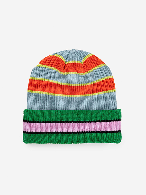 Zipper Stripe Plush Beanie: Poppy Stone Blue