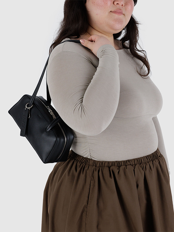 Small Recycled Leather Bowler Bag: Black