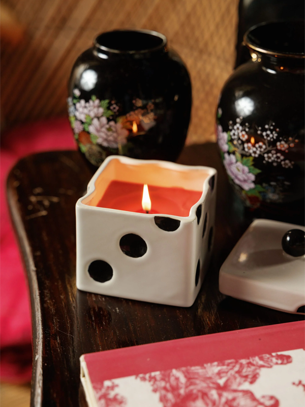 Lucky Dice Ceramic Candle: Lava Stone 10 oz
