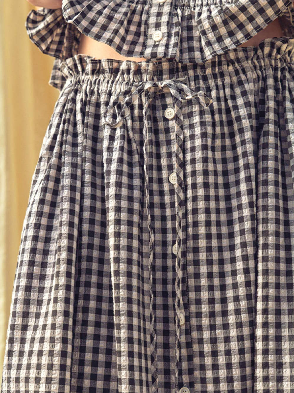 Gingham Maxi Skirt: Black