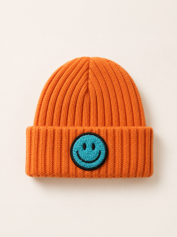 Smiley Face Beanie: Orange