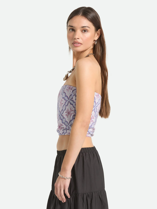 Hot To Go Tube Top: Off White/Blue Tile