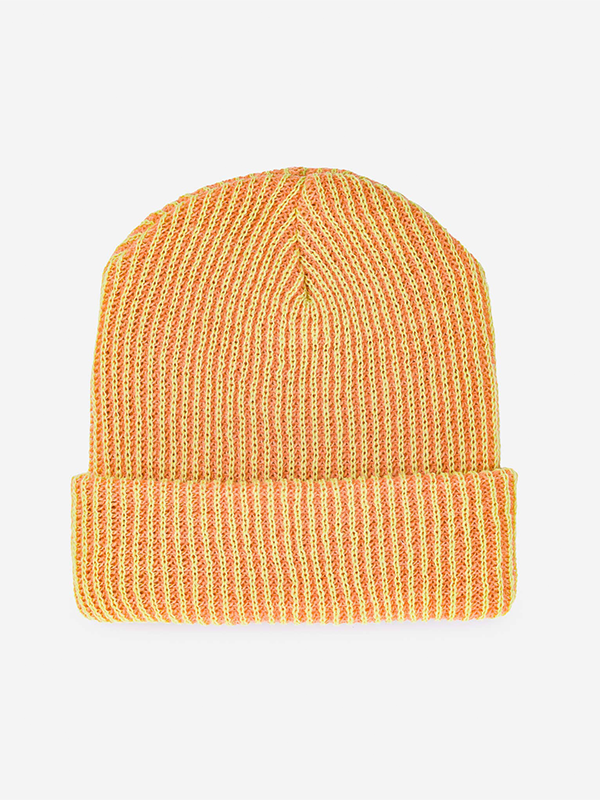 Simple Rib Knit Beanie: Peach Lime