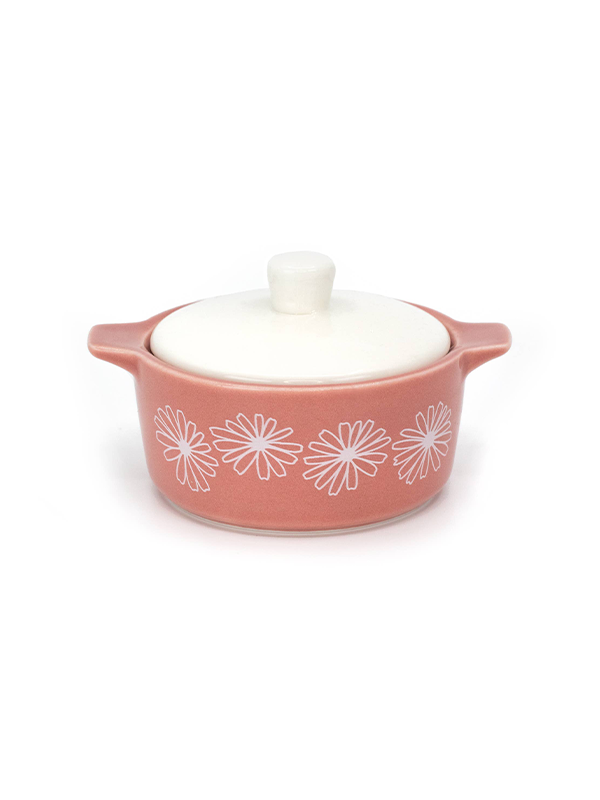 Mini Pyrex-Inspired Casserole Trinket Box: Pink Daisy