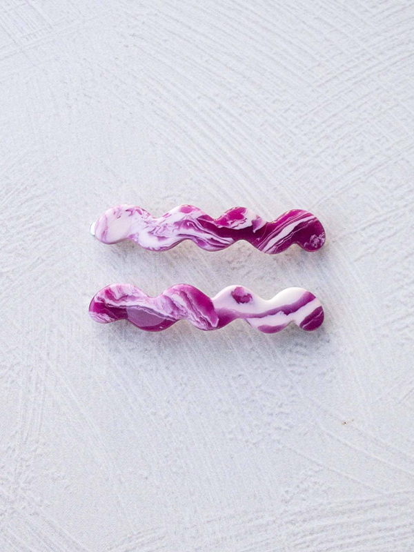 Cloud Wave Slide Hair Pin Set: Mulberry Marble