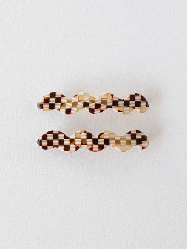 Cloud Wave Slide Hair Pin Set: Checkerboard