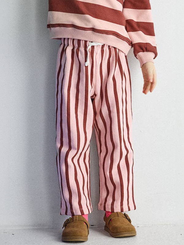 Striped French Terry Pant: Pink & Burgundy