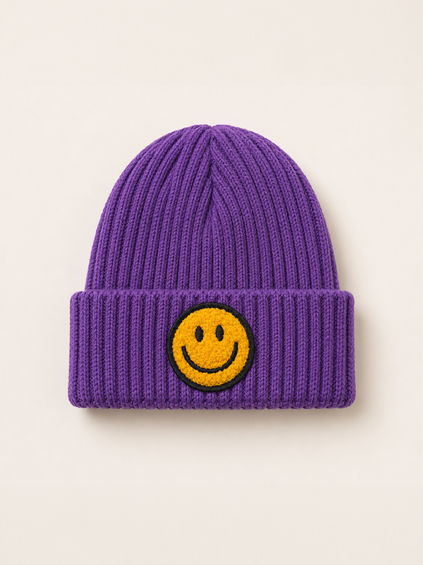 Smiley Face Beanie: Purple