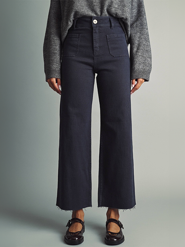 Straight Wide Leg Pants: Faded Navy