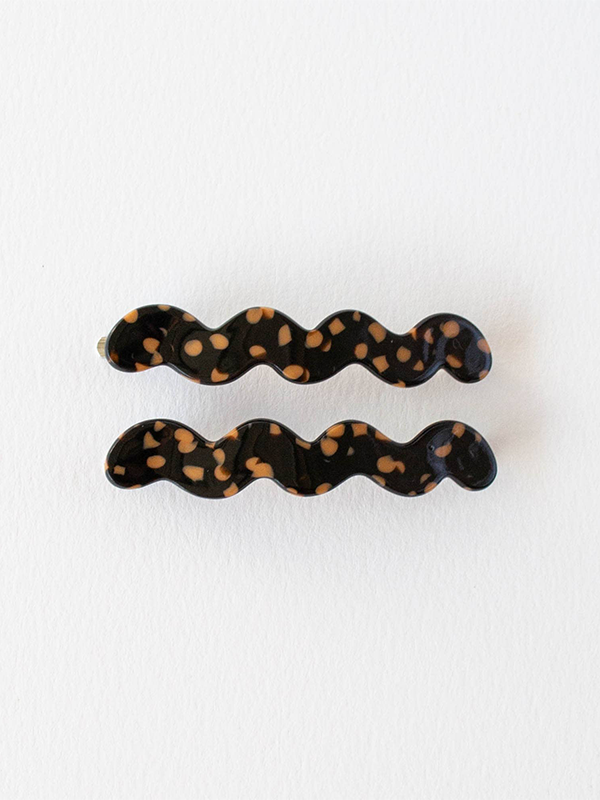 Cloud Wave Slide Hair Pin Set: Black Terrazzo