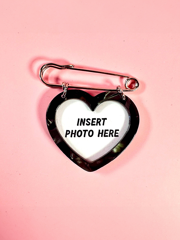 Heart Photo Frame Safety Pin: Black