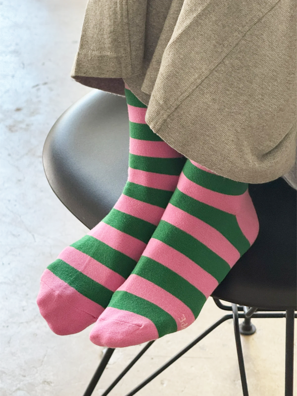 Wally Socks: Wide Pink/Green Stripe