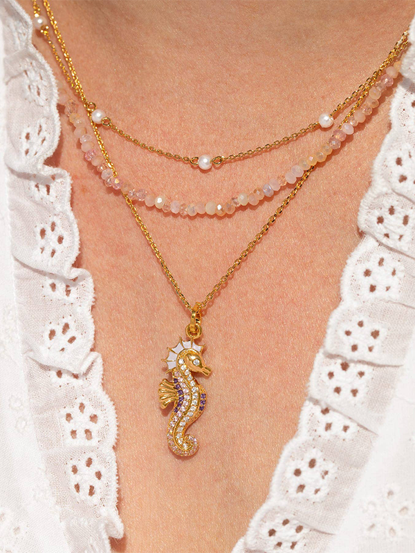 Pink Sands Beaded Necklace: Gold