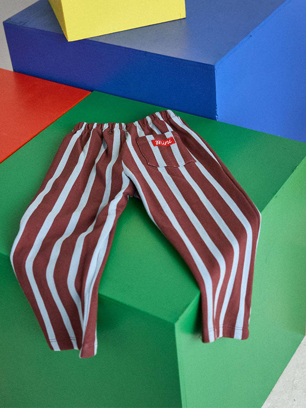 Striped French Terry Pant: Burgundy & Blue