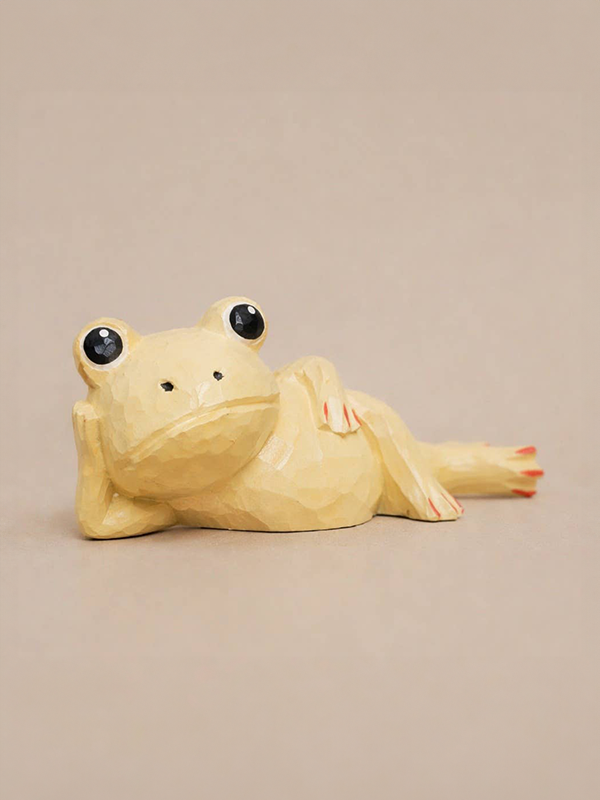 Wooden Figurine: Zen Frog Lounging