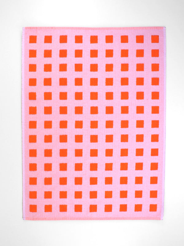 Squares Tea Towel: Lilac/Warm Red