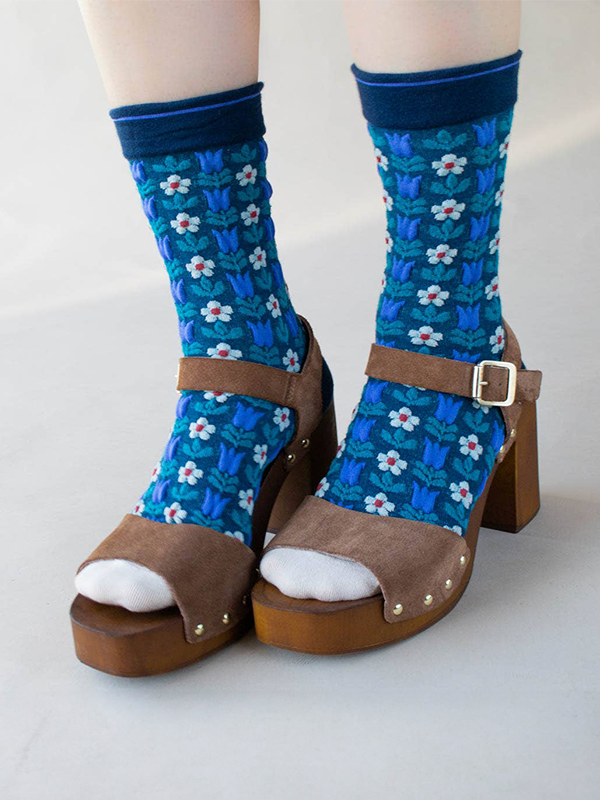 Vintage Floral Casual Socks: Blue/Navy