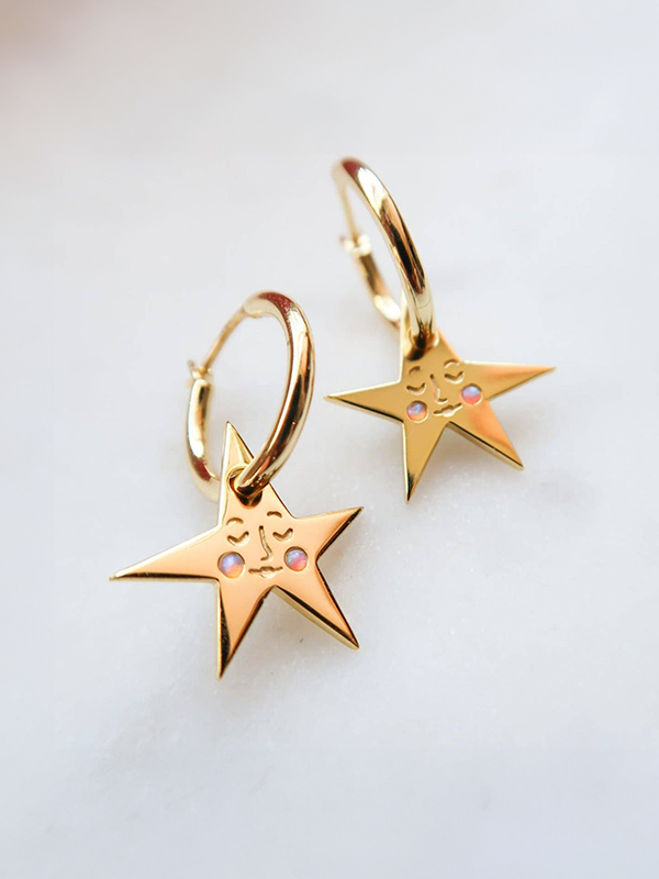 You Make Me Blush Star Hoop Earrings: Gold