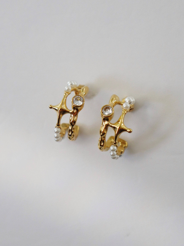 Astrid Pearl Star Double Hoops