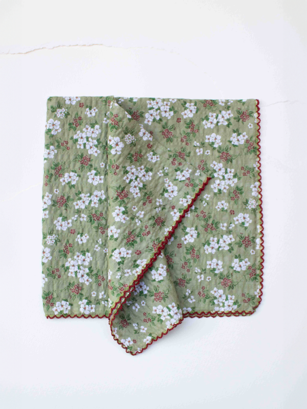 Vintage Floral Scarf: Sage