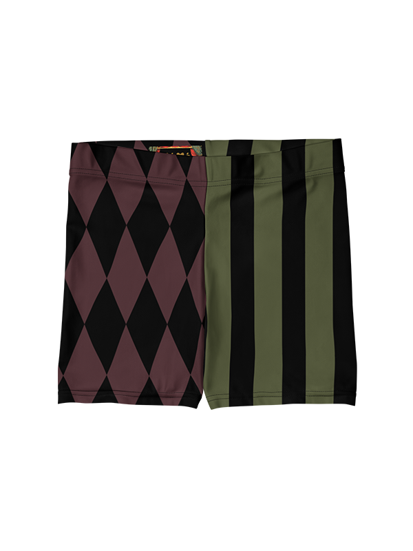 Harlequin Jester Bike Shorts: Olive + Burgundy