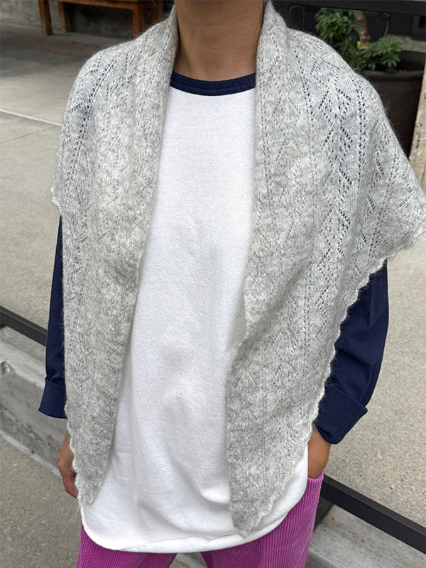Mohair Pointelle Shawl: Heather Grey