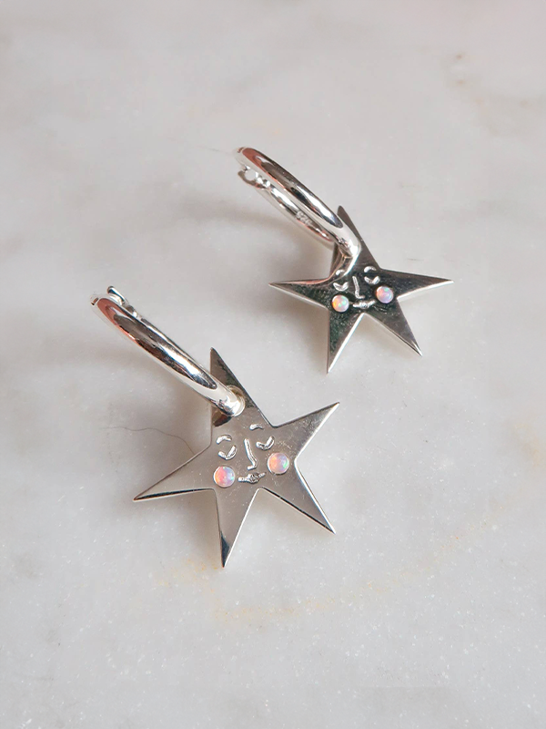 You Make Me Blush Star Hoop Earrings: Silver