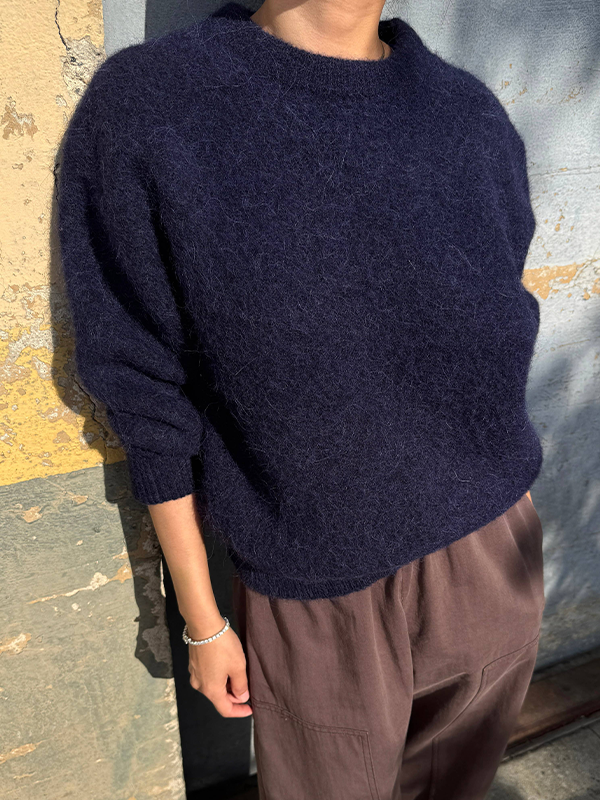 Elio Crew Neck Alpaca Sweater: Navy