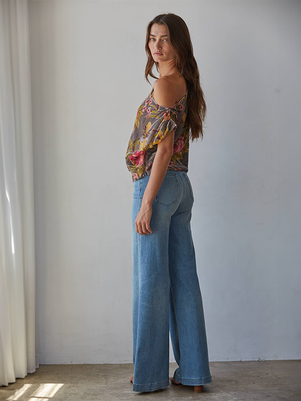 Floral Asymmetrical Top: Grey Burgundy