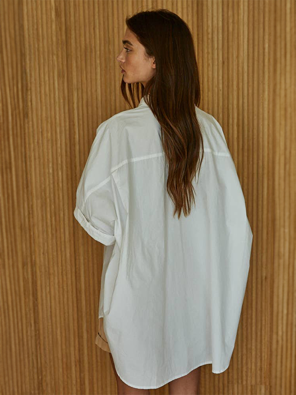 Oversized Cuff Hem Shirt: Off White