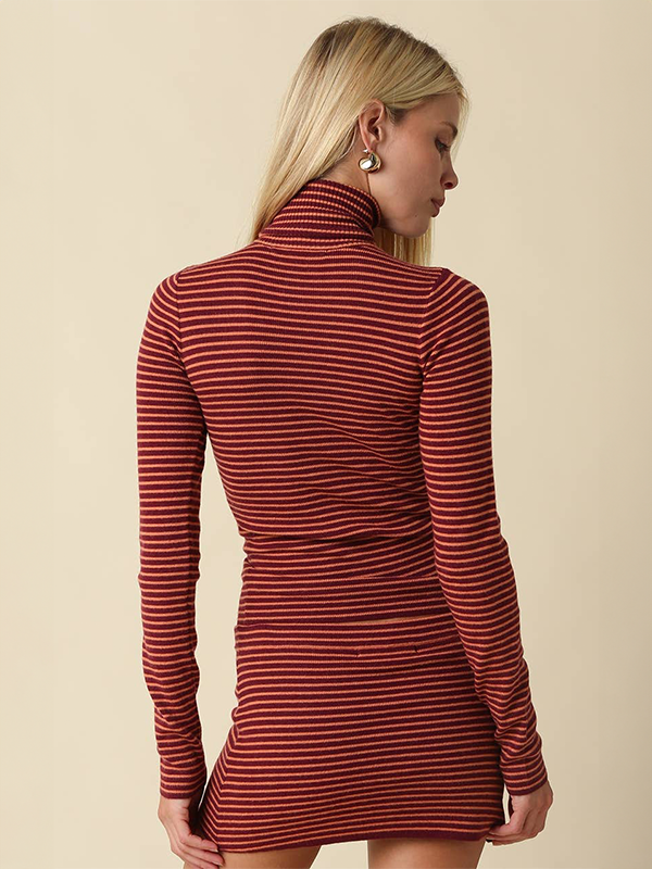 Elena Stripe Turtleneck Top: Berry Orange