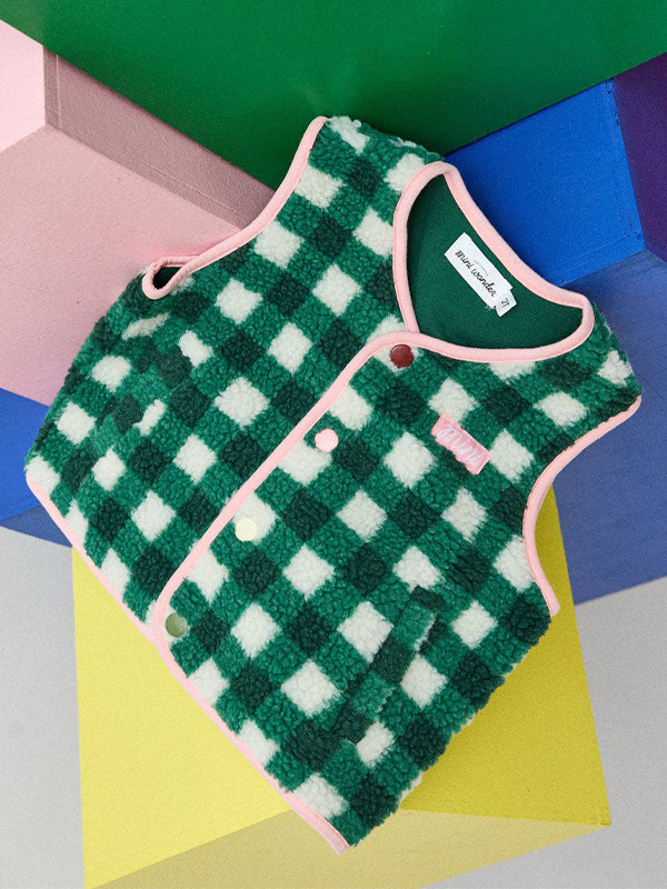 Fleece Vest: Green Check