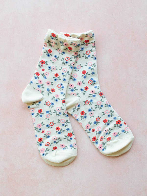 Garden Flower Socks: Ivory