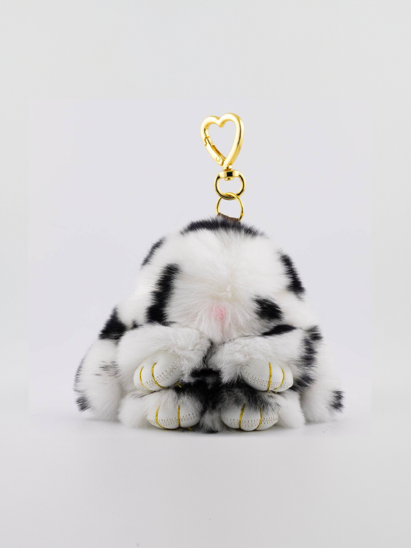 Fluffy Bunny Keychain: White/Black