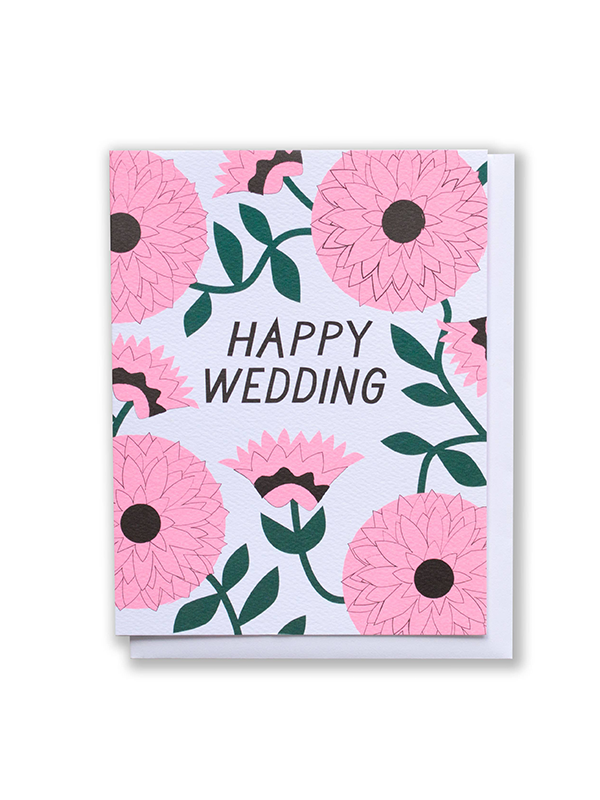Pink Zinnia Wedding Card